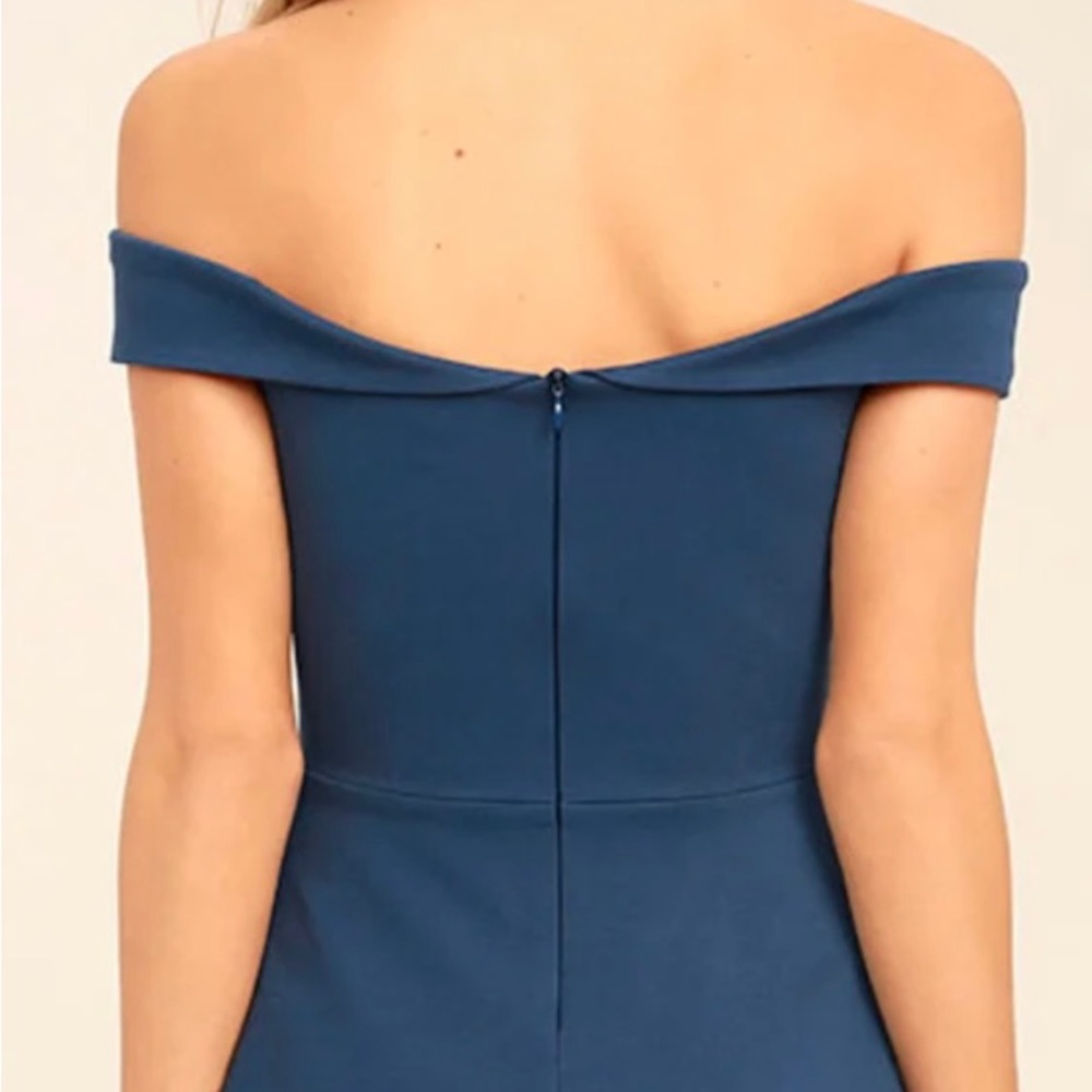 LULU’S NWT Season of Fun Iff the Shoulder Denim Blue Skater Dress - Picture 5 of 12